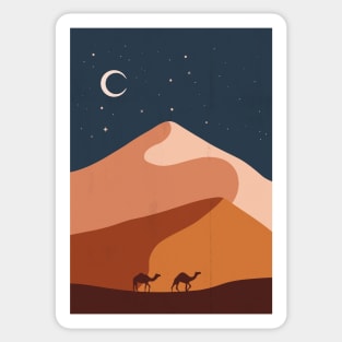 Desert print, Landscape art, Abstract art print, Mountain art, Night sky, Nature, Camel print Sticker